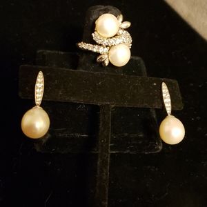 fresh water pearls earrings and ring.